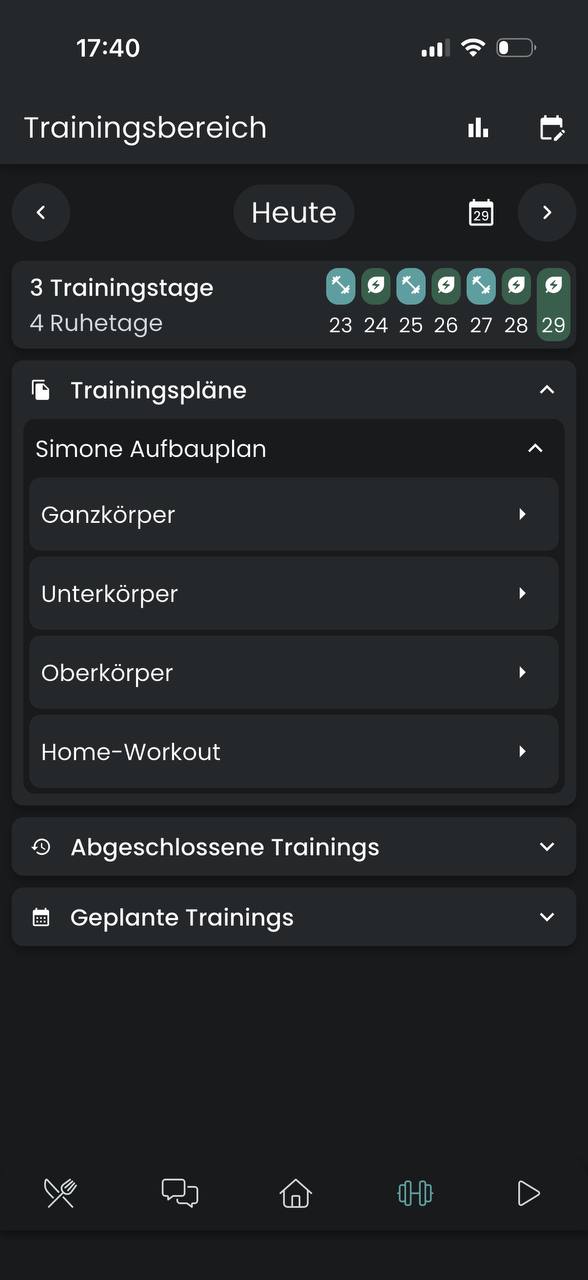 App Screenshot 1 – Individuelle Trainingspläne