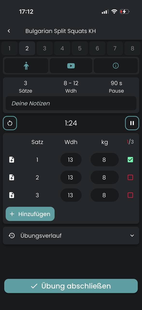 App Screenshot 2 – Übungen dokumentieren
